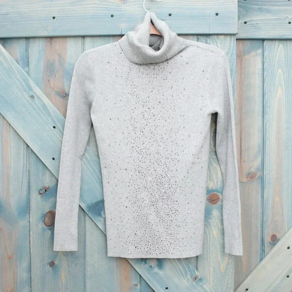 Gray Rhinestone Sparkle Dressy Joenia Wool Lana Sweater Soft Stretchy Knit - Picture 1 of 9